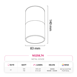 Nevo Sıva Üstü Led Spot Beyaz Eskitme Portakal NS258