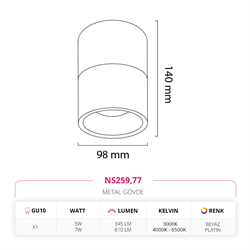 Nevo Sıva Üstü Led Spot Beyaz Platin NS259