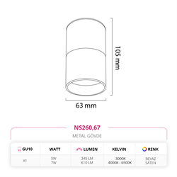 Nevo Sıva Üstü Led Spot Beyaz Saten NS260