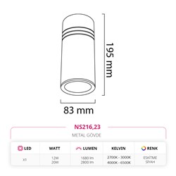 Nevo Sıva Üstü Led Spot Eskitme Siyah NS216