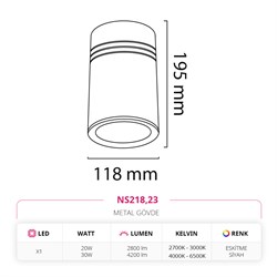 Nevo Sıva Üstü Led Spot Eskitme Siyah NS218