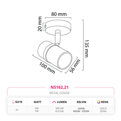Nevo Sıva Üstü Led Spot Gold Siyah NS162