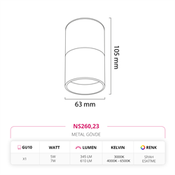 Nevo Sıva Üstü Led Spot Siyah Eskitme NS260