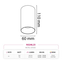 Nevo Sıva Üstü Led Spot Siyah Eskitme NS246