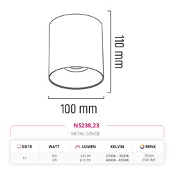 Nevo Sıva Üstü Led Spot Siyah Eskitme NS238