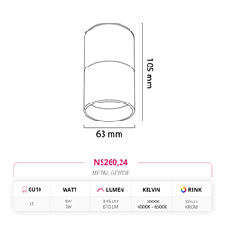 Nevo Sıva Üstü Led Spot Siyah Krom NS260