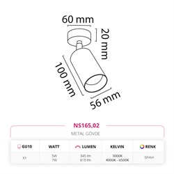 Nevo Sıva Üstü LED Spot Siyah NS165