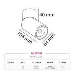 Nevo Sıva Üstü LED Spot Siyah NS167