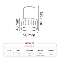 Nevo Sıva Üstü LED Spot Siyah NS168