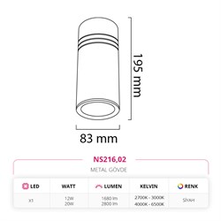 Nevo Sıva Üstü Led Spot Siyah NS216