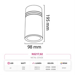 Nevo Sıva Üstü Led Spot Siyah NS217