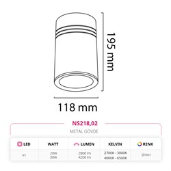 Nevo Sıva Üstü Led Spot Siyah NS218