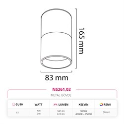 Nevo Sıva Üstü LED Spot Siyah NS261
