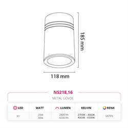 Nevo Sıva Üstü Led Spot Saten NS218