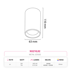 Nevo Sıva Üstü Led Spot Siyah NS210