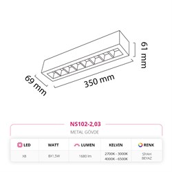 Nevo Sıva Üstü Tavan Armatürü Beyaz Siyah  NS102-2