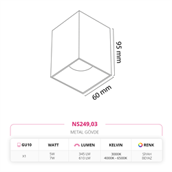 Nevo Sıva Üstü Led Spot Beyaz Siyah NS249