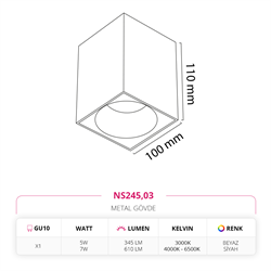 Nevo Sıva Üstü Led Spot Beyaz Siyah NS245