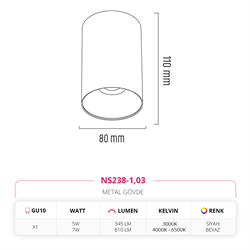Nevo Sıva Üstü Led Spot Beyaz Siyah NS238-1