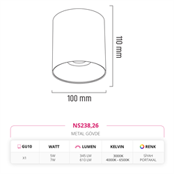 Nevo Sıva Üstü Led Spot Siyah Portakal NS238