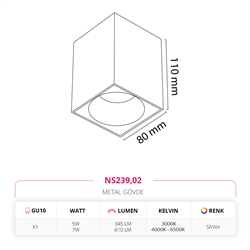 Nevo Sıva Üstü Led Spot Siyah NS239