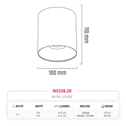 Nevo Sıva Üstü Led Spot Siyah Bakır NS238