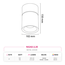 Nevo Sıva Üstü Led Spot Siyah Bakır NS242-2