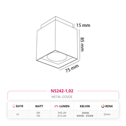 Nevo Sıva Üstü Led Spot Siyah NS242-1