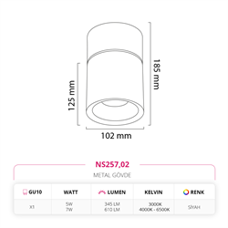 Nevo Sıva Üstü Led Spot Siyah NS257