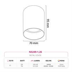 Nevo Sıva üstü Led Spot Siyah Portakal NS249-1