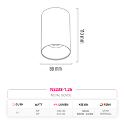 Nevo Sıva Üstü Led Spot Siyah Portakal NS238-1