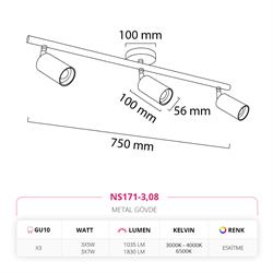 Nevo Sıva Üstü Üçlü LED Spot Eskitme NS171-3