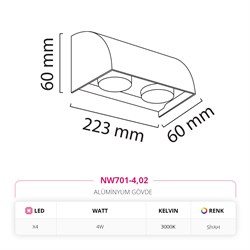 Nevo Tek Yönlü Dış Mekan Aplik Siyah NW701-4