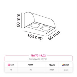 Nevo Tek Yönlü Dış Mekan Aplik Siyah NW701-3