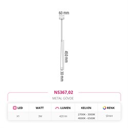 Nevo Tekli Damla Led Sarkıt Siyah NS367