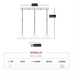 Nevo Üçlü Sıralı Sarkıt Siyah Gold NS2054