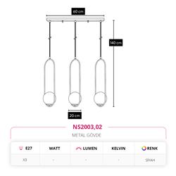 Nevo Üçlü Sıralı Sarkıt Siyah NS2003