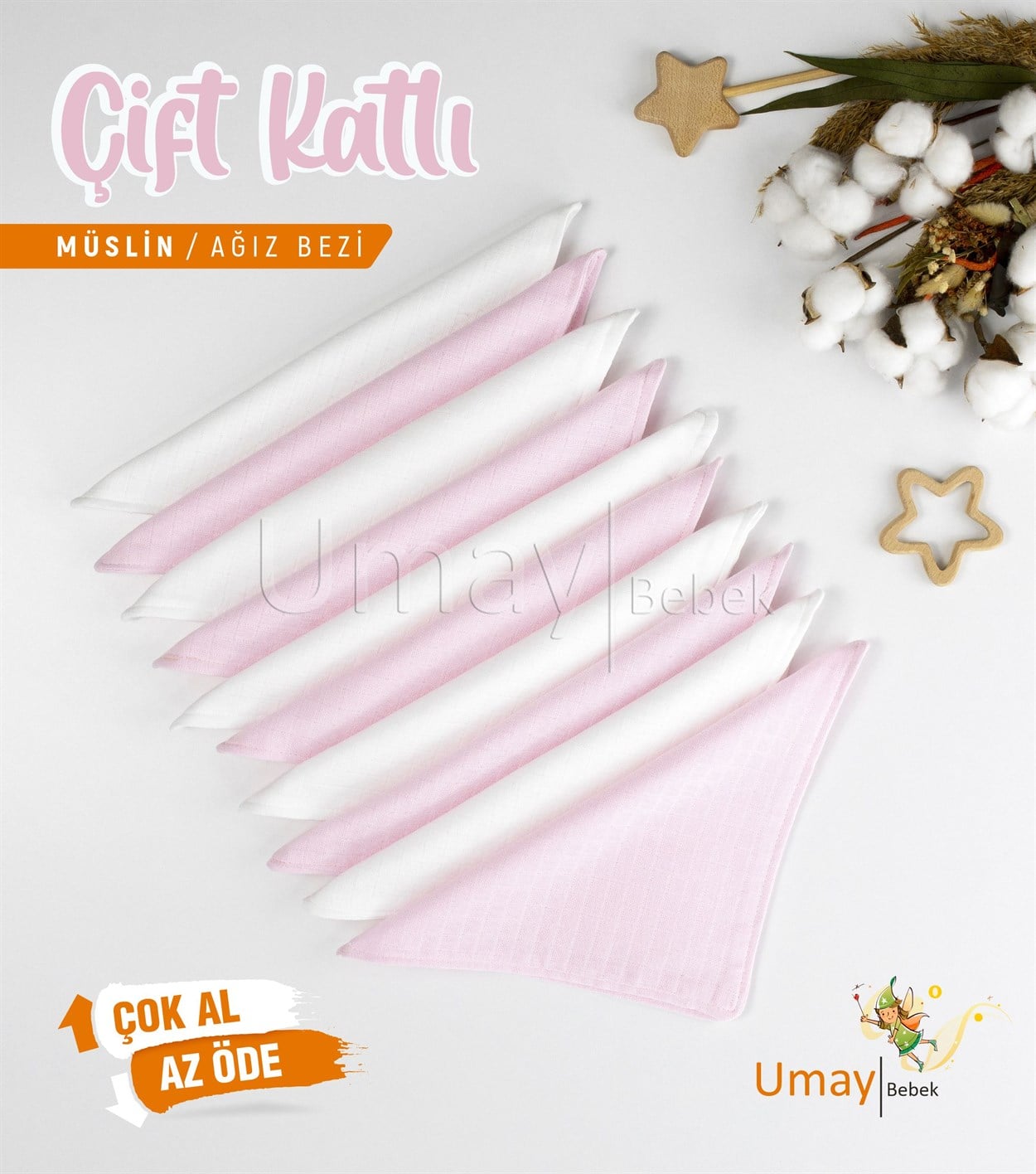 Umay Bebek10'lu Müslin Ağız Bezi - Pembe