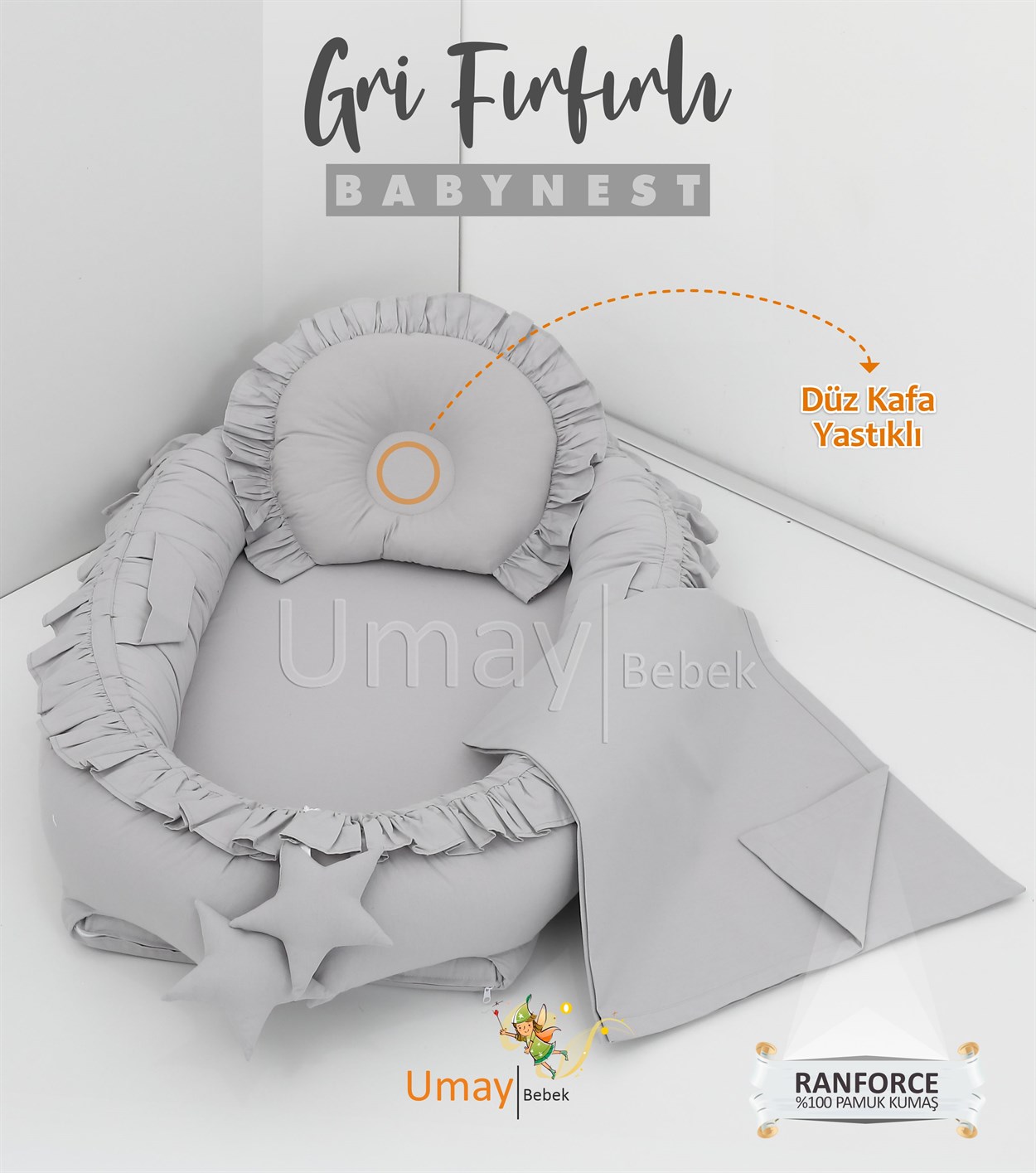 Umay BebekBabynest/Pike - Gri Fırfırlı 