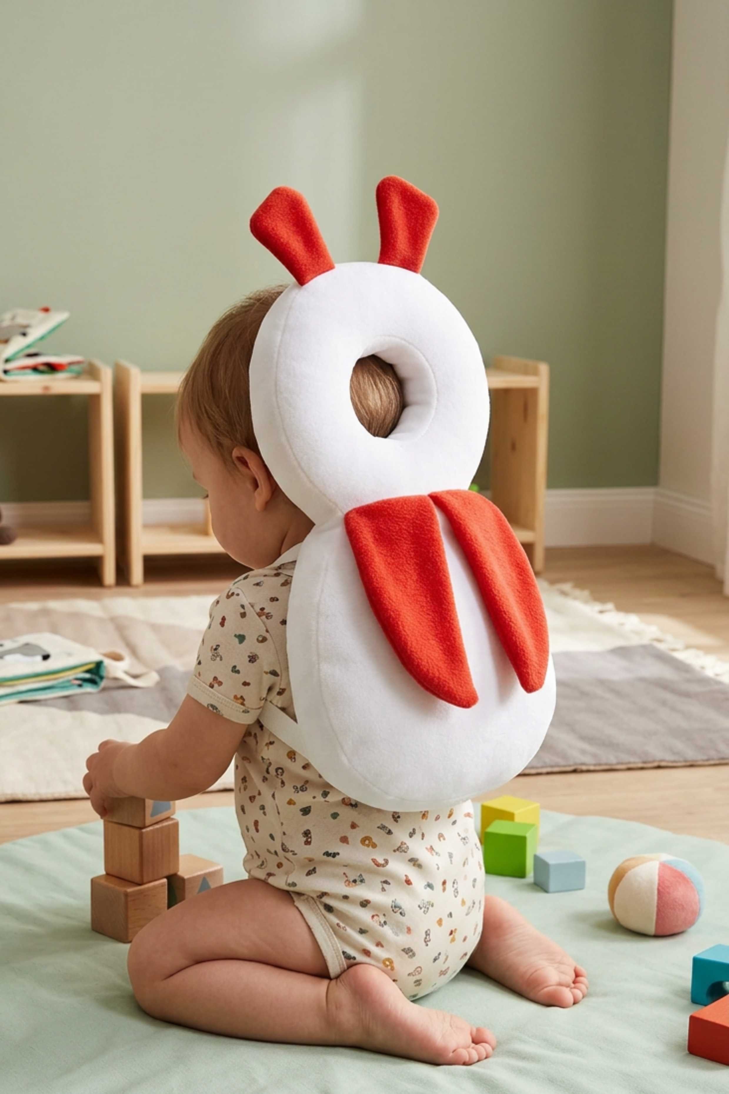 Umay BebekBebek kafa koruma yastığı, İlk adım yastığı, Koruyucu yastık - Beyaz/Kırmızı