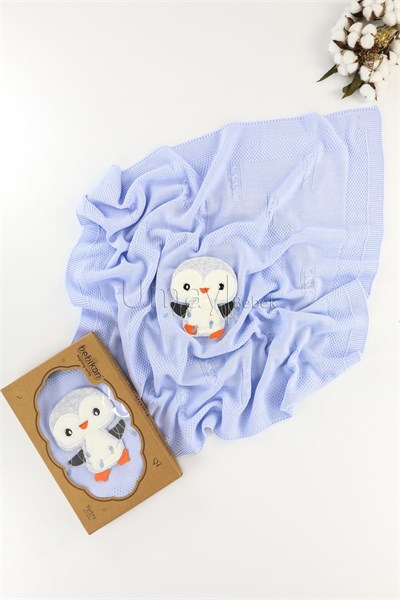 kraftPenguen Örgü Battaniye Mavi