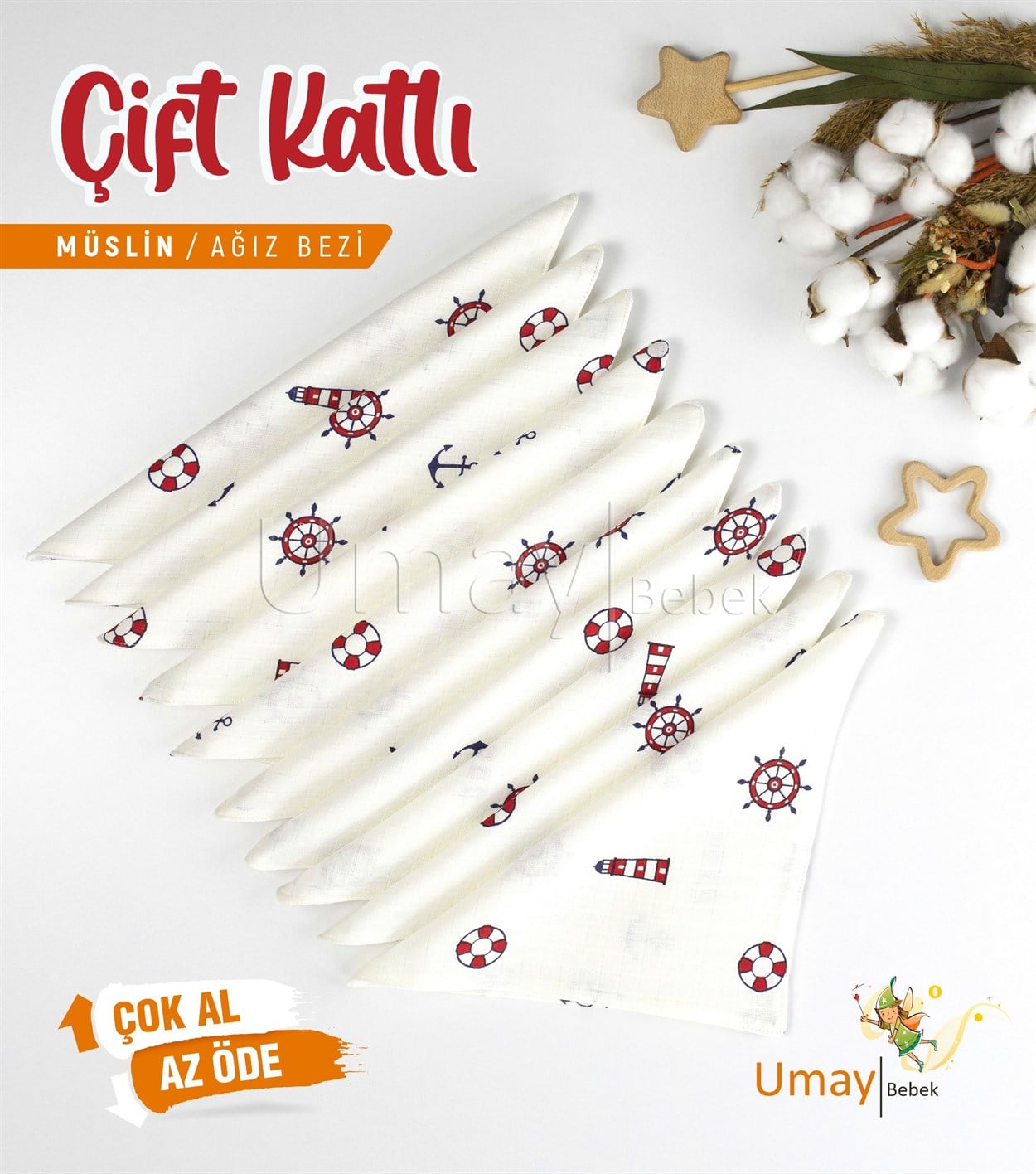 Umay Bebek10'lu Müslin Ağız Bezi - Kırmızı