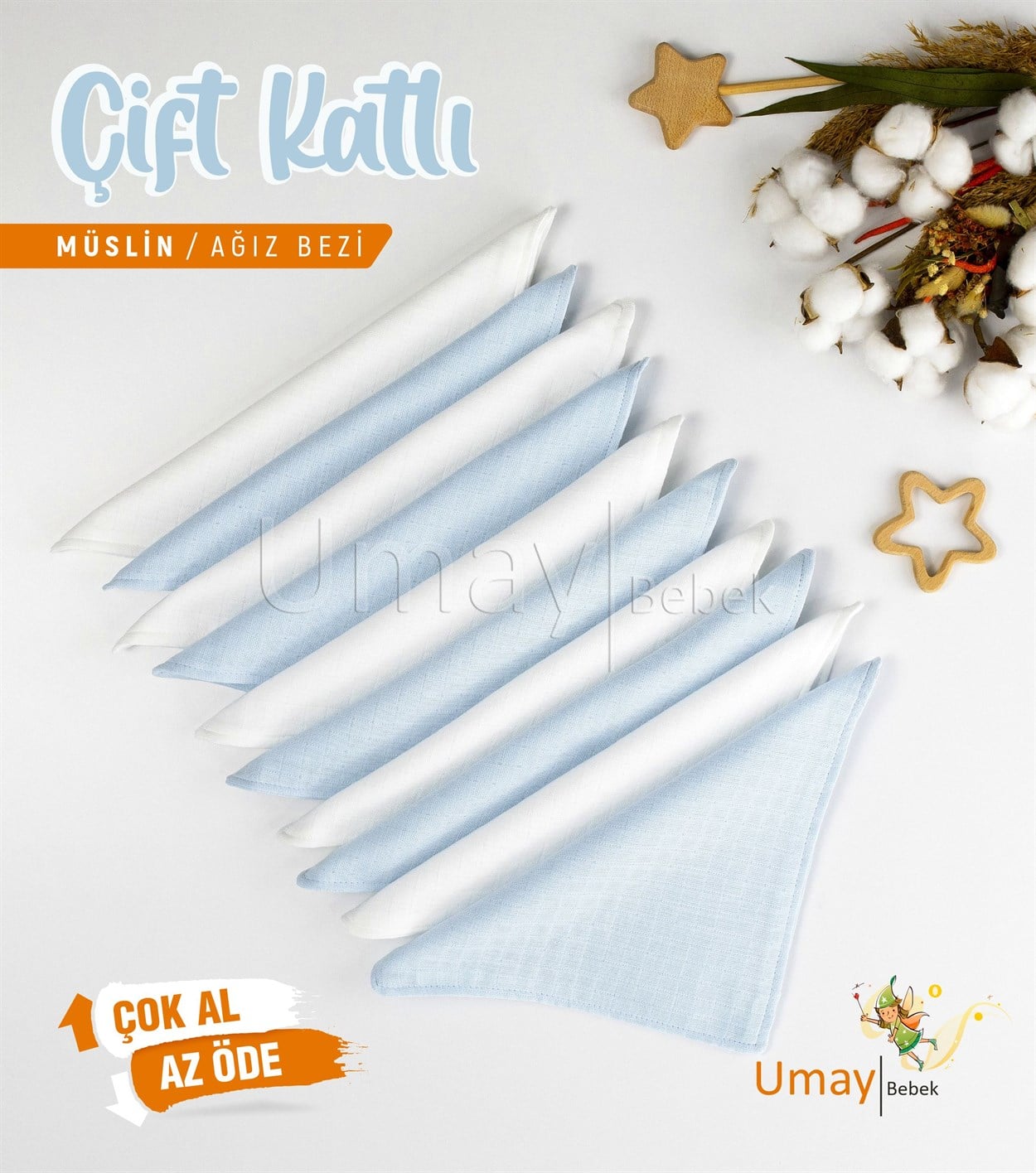 Umay Bebek10'lu Müslin Ağız Bezi - Mavi