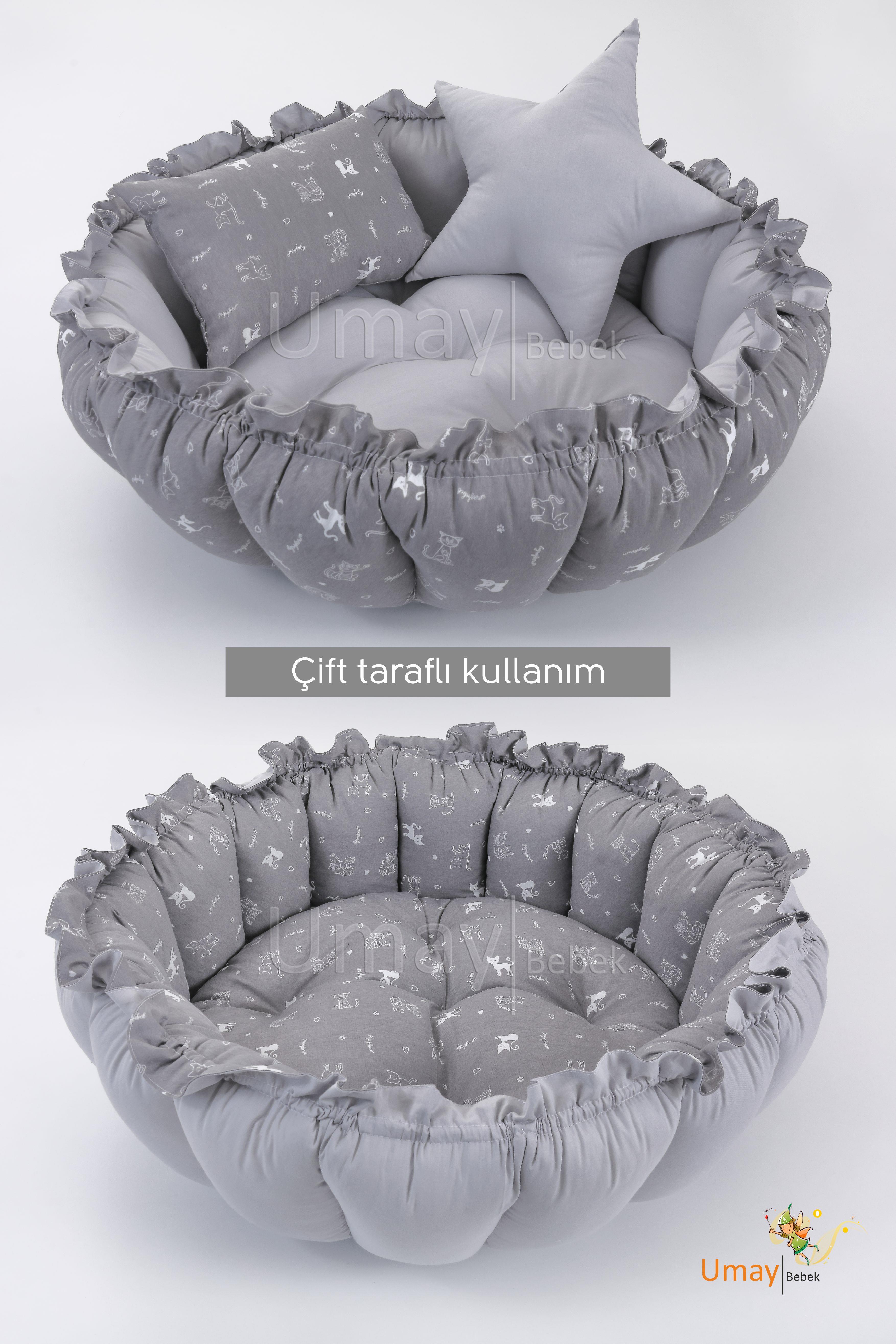 Umay Bebek3'lü Set Yatak Ve Yastık, Yuvarlak Babynest, Oyun Halısı, Bebek Yatak