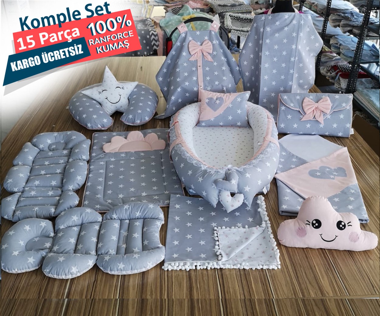 Umay BebekAçık Gri Pembe Komple Set (Panço)