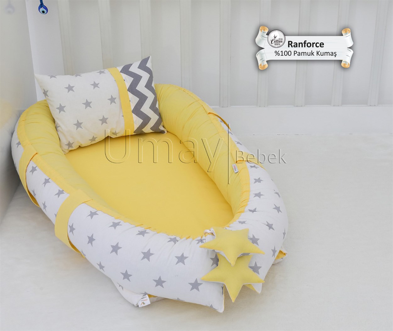 Umay BebekBabynest - Sarı Yıldızlı Bebek Yatağı