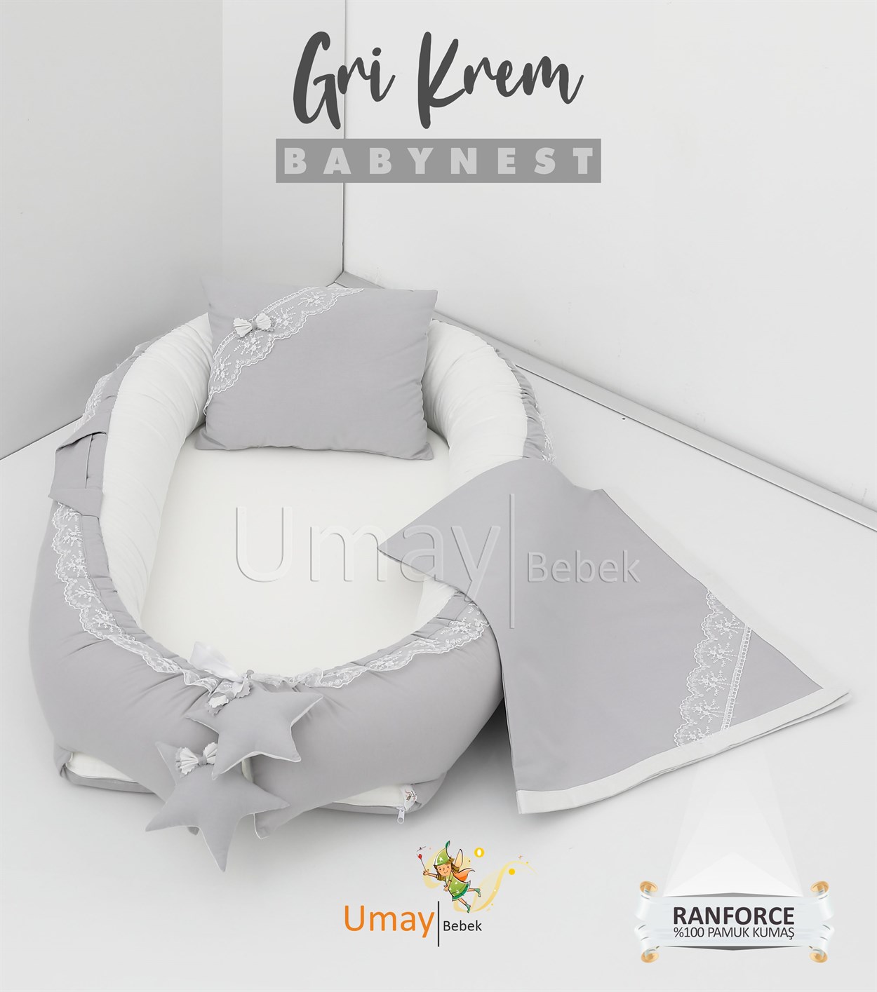 Umay BebekBabynest, bebek pikesi - Gri Krem