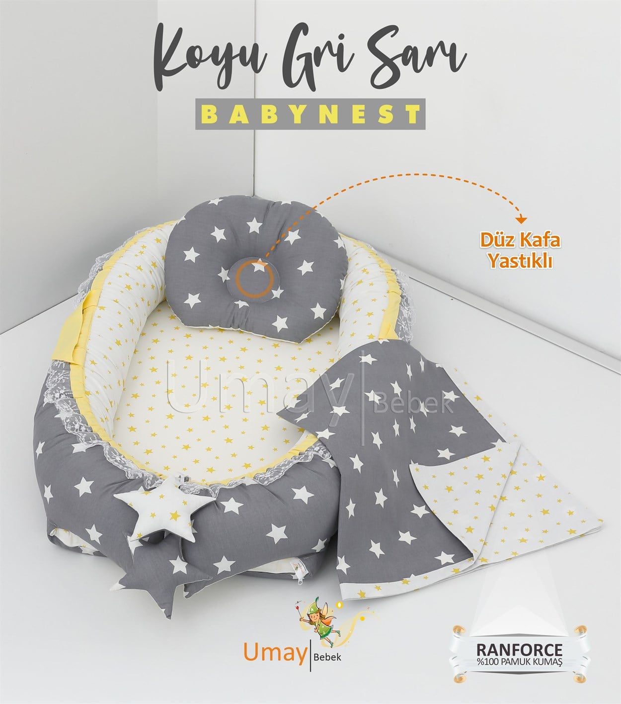 Umay BebekBabynest, bebek pikesi - Koyu Gri Sarı