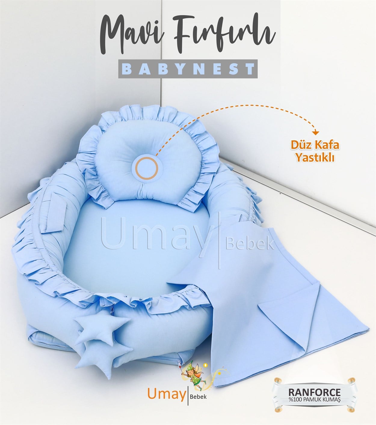 Umay BebekBabynest, bebek pikesi - Mavi Fırfırlı 