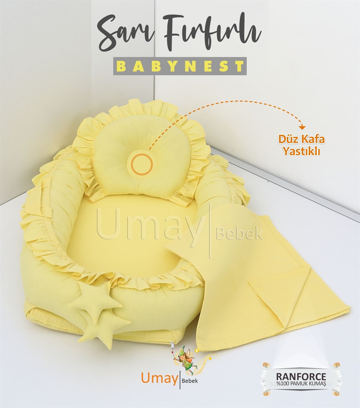 Umay BebekBabynest, bebek pikesi - Sarı Fırfırlı 